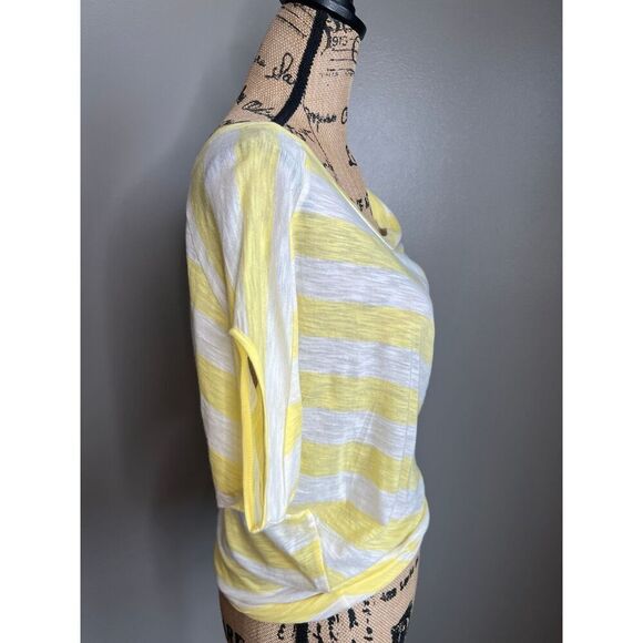 4/$25 Express yellow white stripes blouson tee shirt XS summer casual travel - Picture 2 of 7